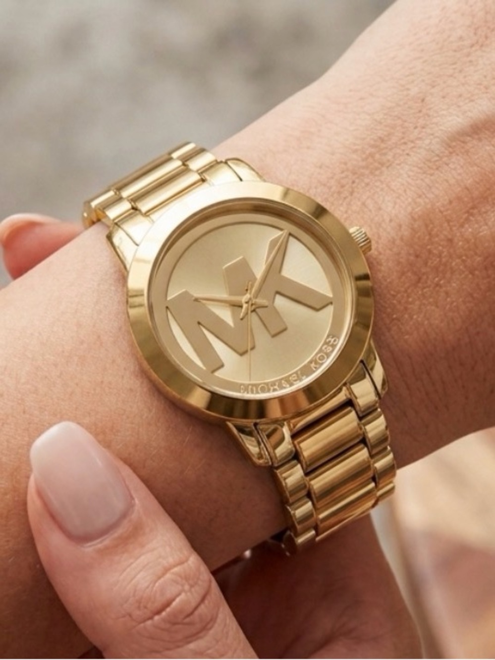 Michael Kors Gold-Tone MK Logo Bracelet Watch - Picture 1 of 9